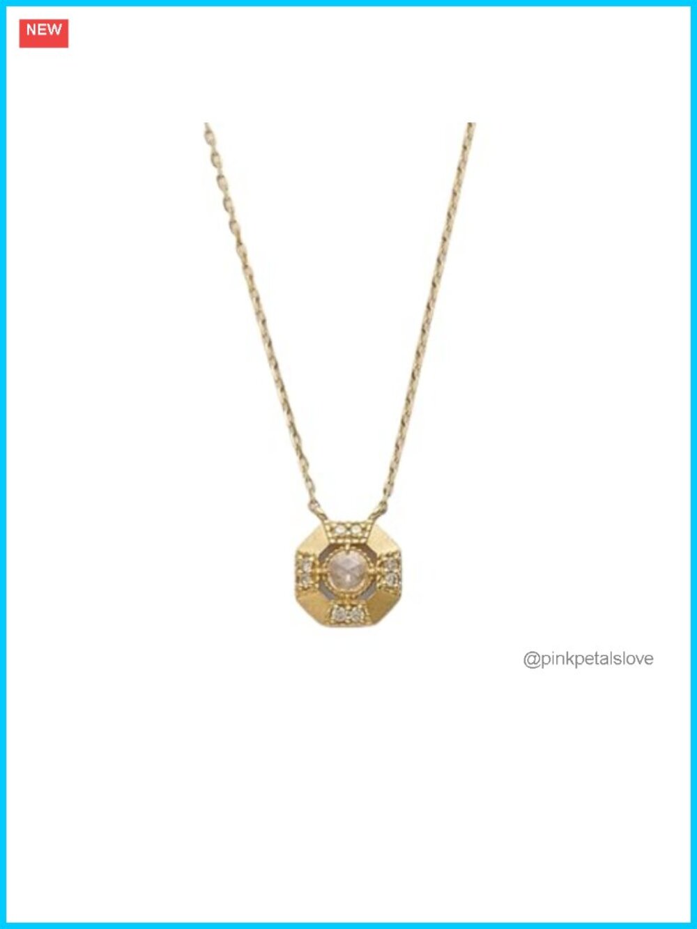 14K Gold Plated Sterling Silver Octagon Pendant Necklace 15"+2" Dainty Layering